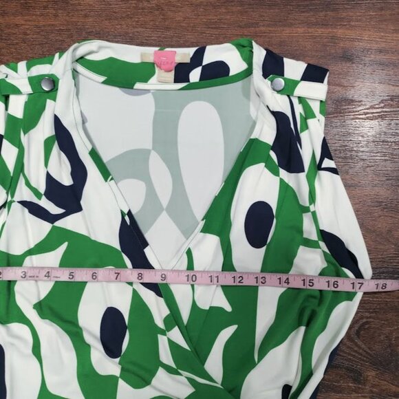 Banana Republic Geometric Preppy Twee Knee Length Wrap Dress Green/White Large - Picture 12 of 13